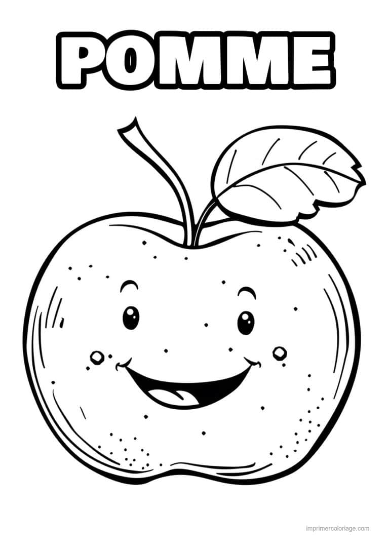 coloriage pomme pomme souriante gravee - dessin gratuit &agrave; imprimer