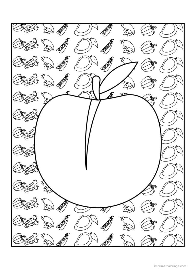 coloriage pomme pomme sur fond motif - dessin gratuit &agrave; imprimer