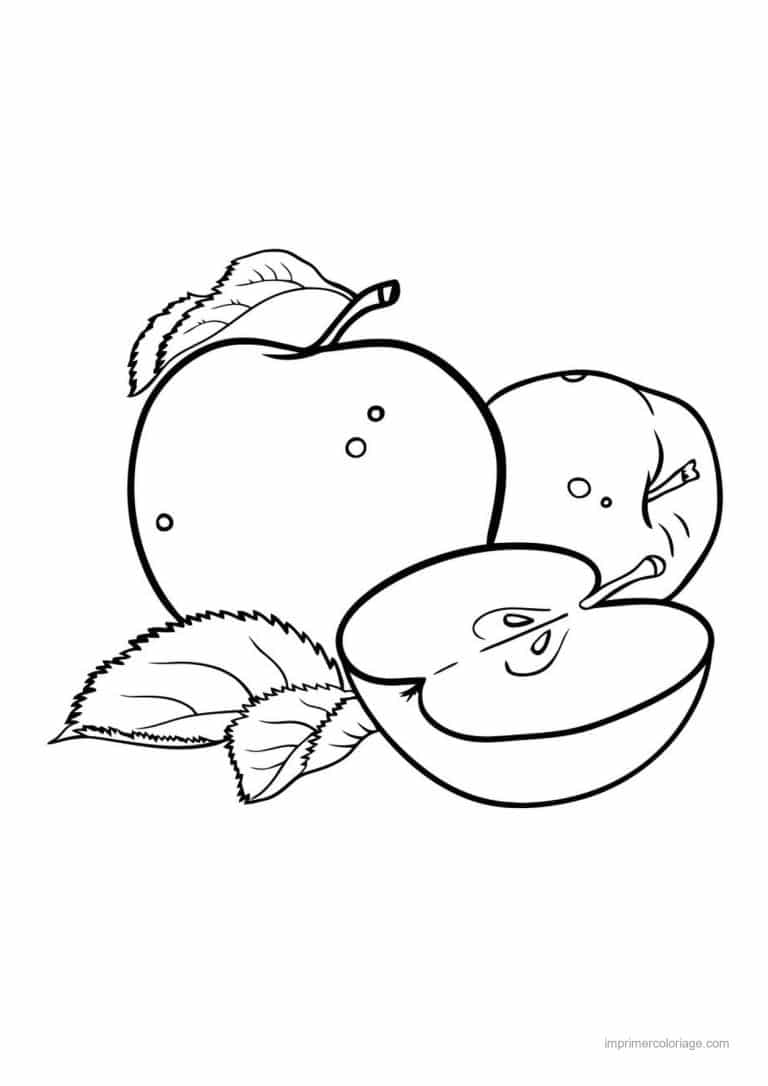 coloriage pomme pommes entiere et coupee - dessin gratuit &agrave; imprimer