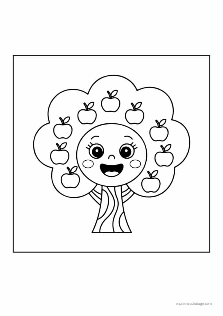 coloriage pomme pommier kawaii - dessin gratuit &agrave; imprimer