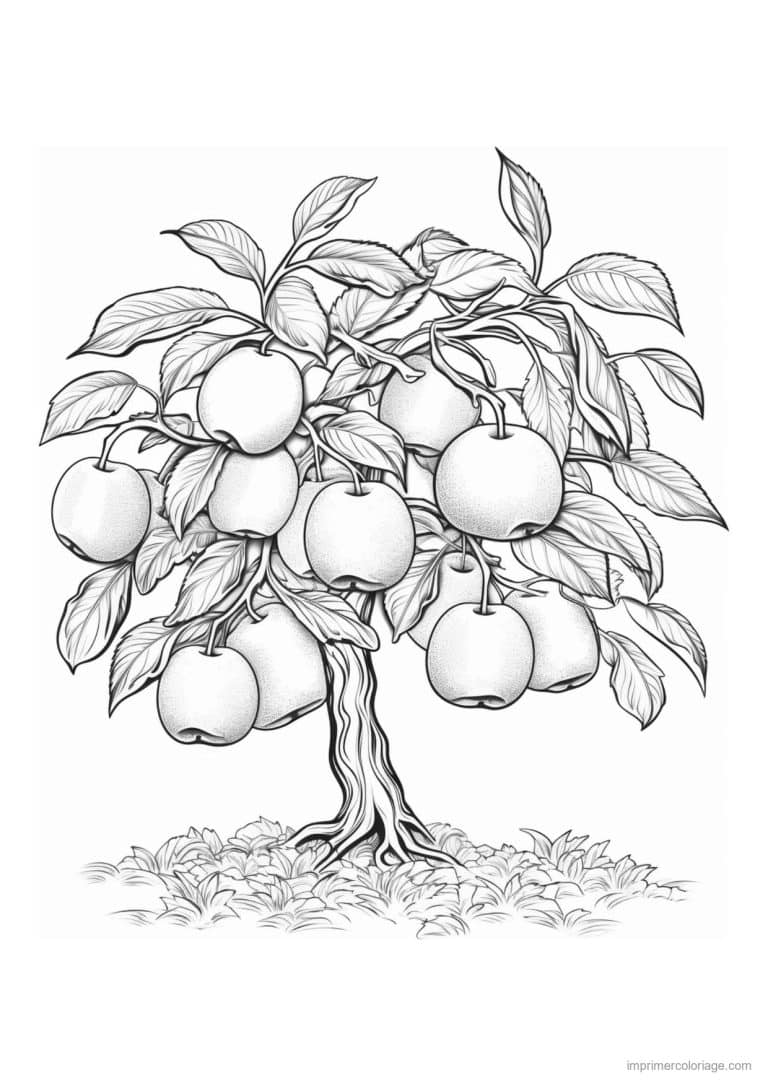 coloriage pommier aux grosses pommes - dessin gratuit &agrave; imprimer