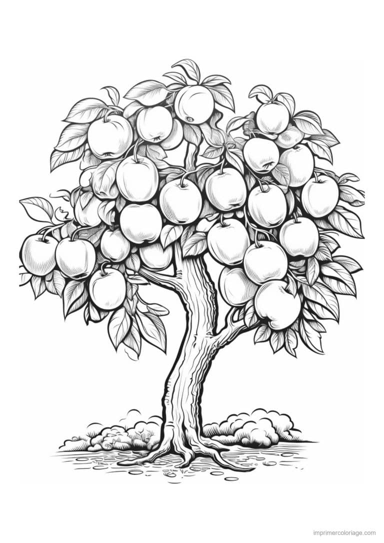 coloriage pommier branches basses - dessin gratuit &agrave; imprimer