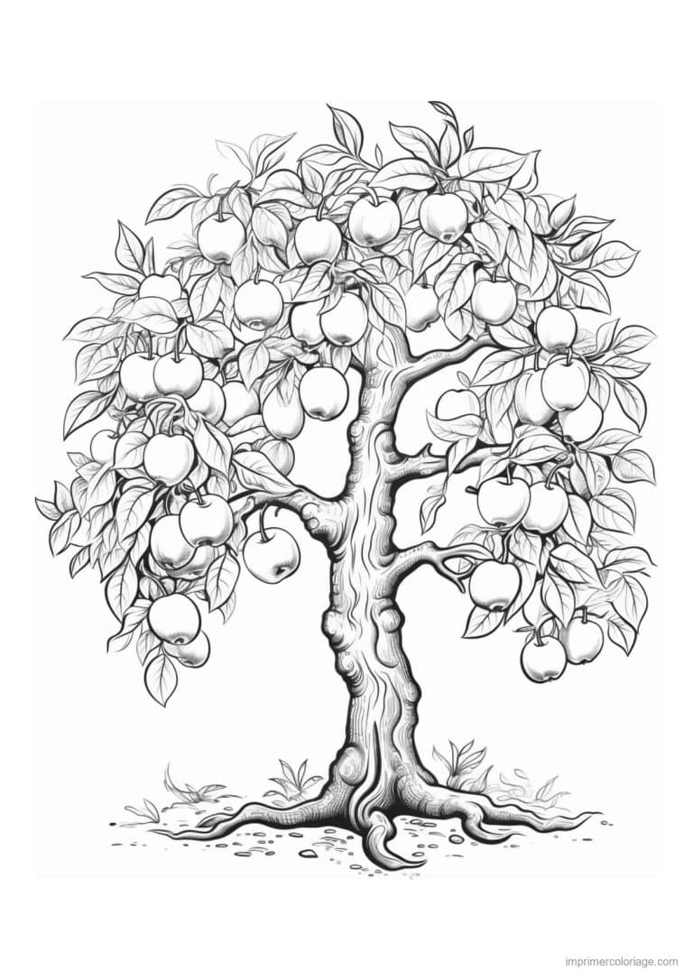 coloriage pommier en plein champ - dessin gratuit &agrave; imprimer
