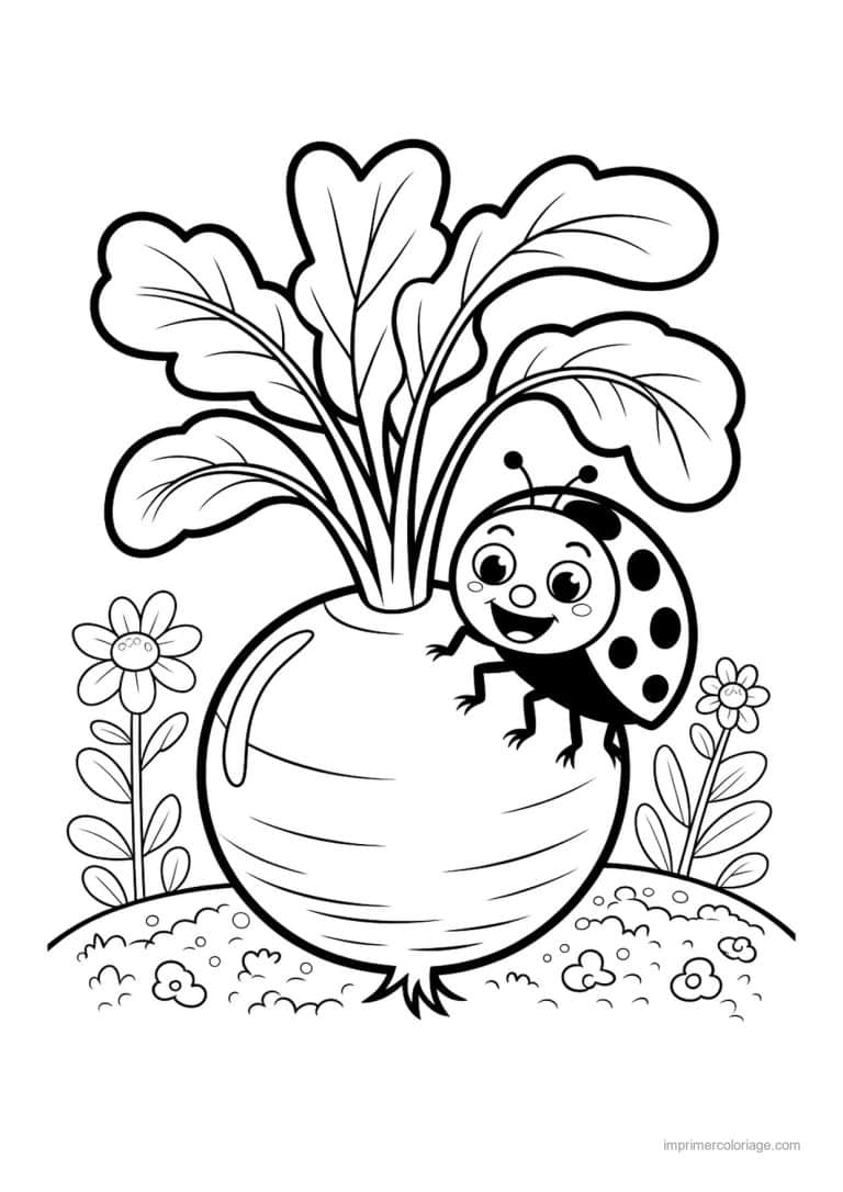 coloriage radis navet betterave betterave et coccinelle - dessin gratuit &agrave; imprimer