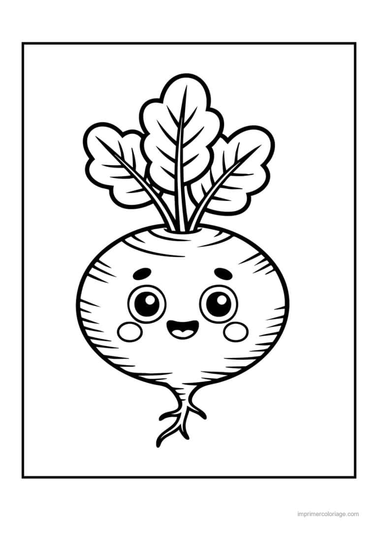 coloriage radis navet betterave betterave kawaii et ses fanes - dessin gratuit &agrave; imprimer
