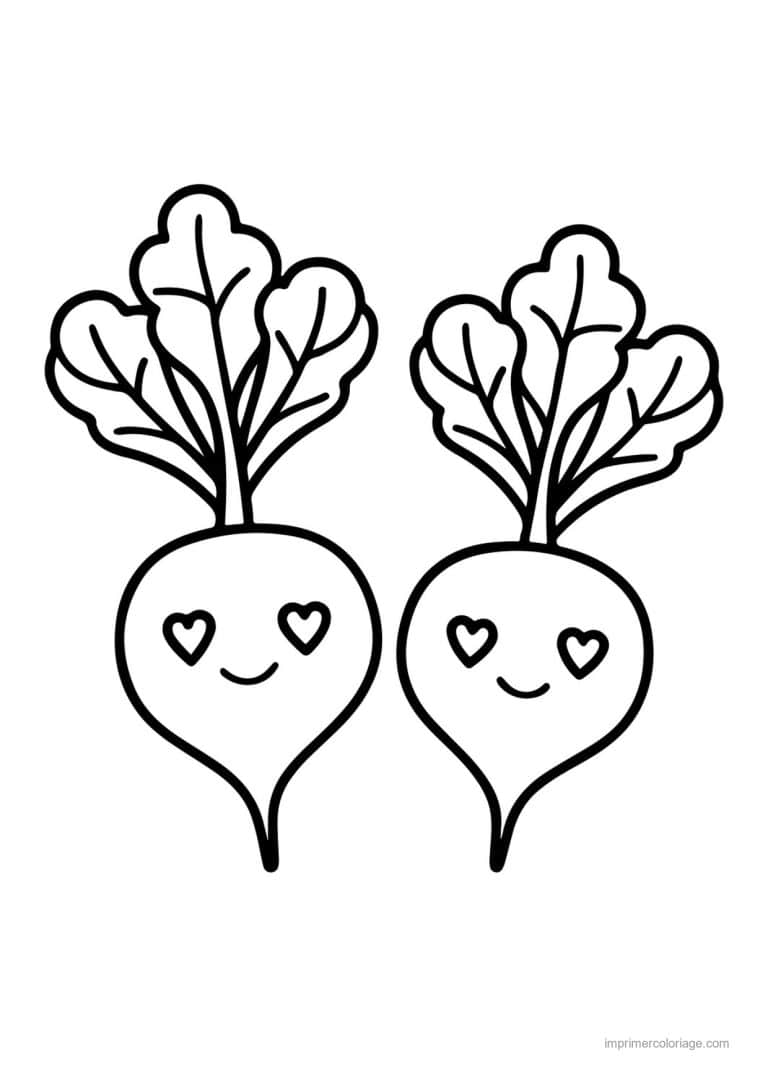 coloriage radis navet betterave deux radis kawaii - dessin gratuit &agrave; imprimer