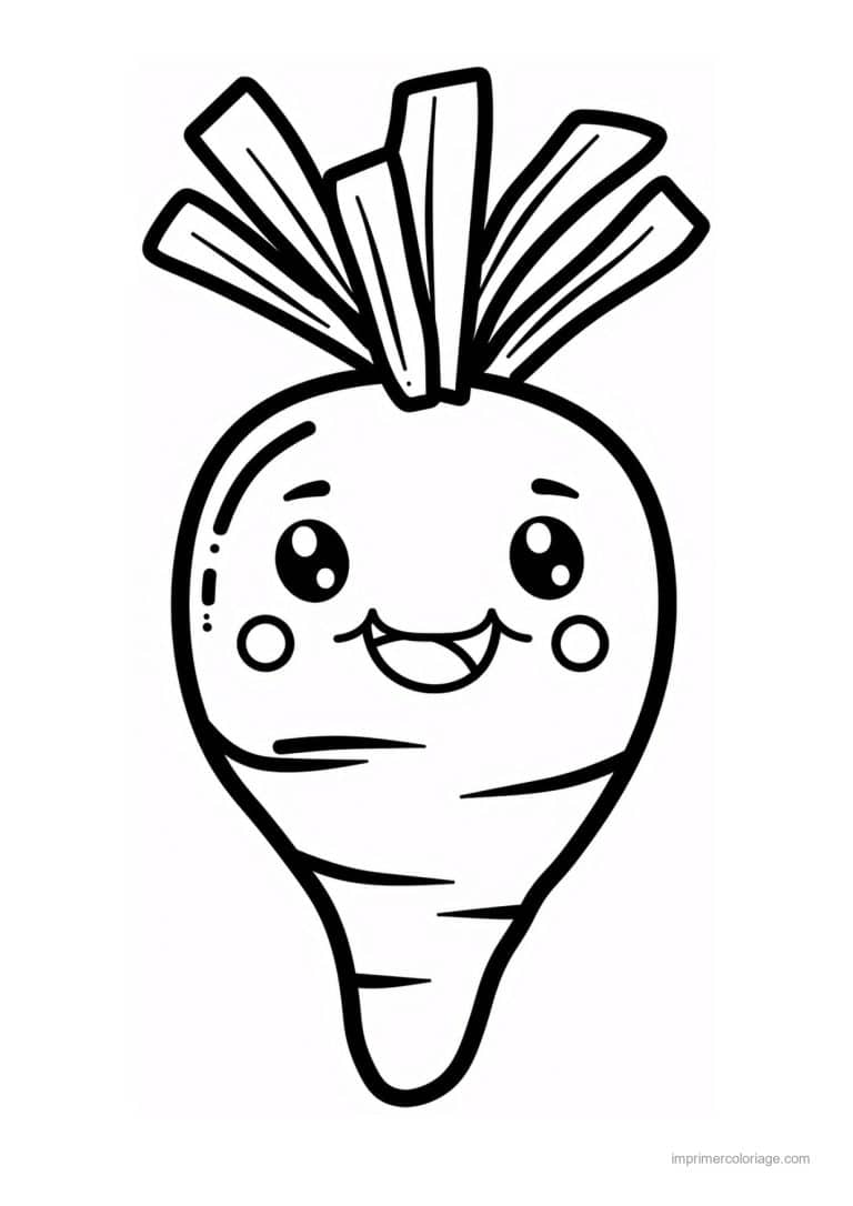 coloriage radis navet betterave navet kawaii aux fanes 2 - dessin gratuit &agrave; imprimer