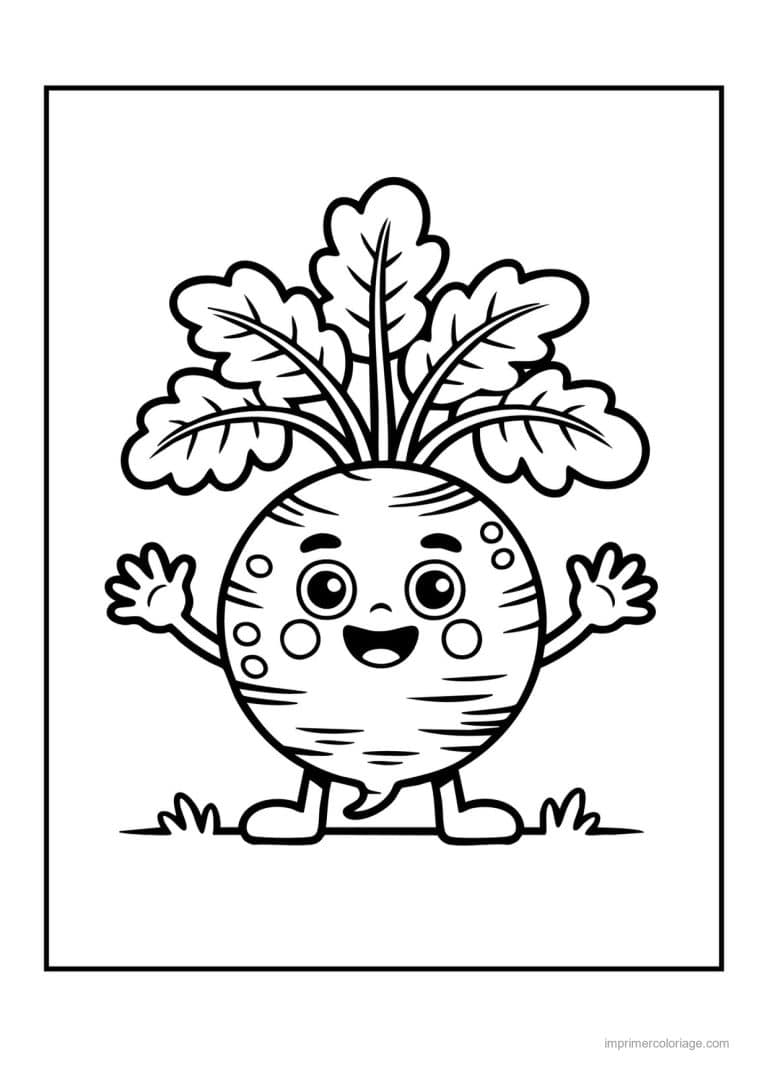 coloriage radis navet betterave navet kawaii aux grandes fanes - dessin gratuit &agrave; imprimer