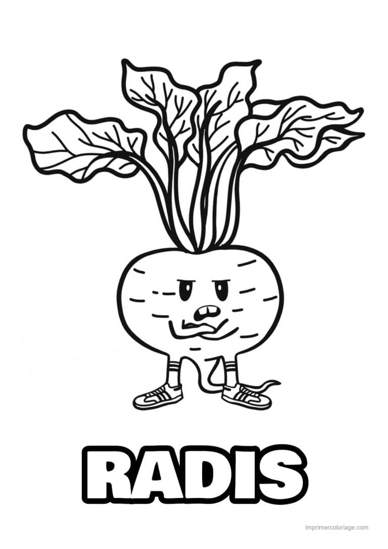 coloriage radis navet betterave navet kawaii boudeur - dessin gratuit &agrave; imprimer
