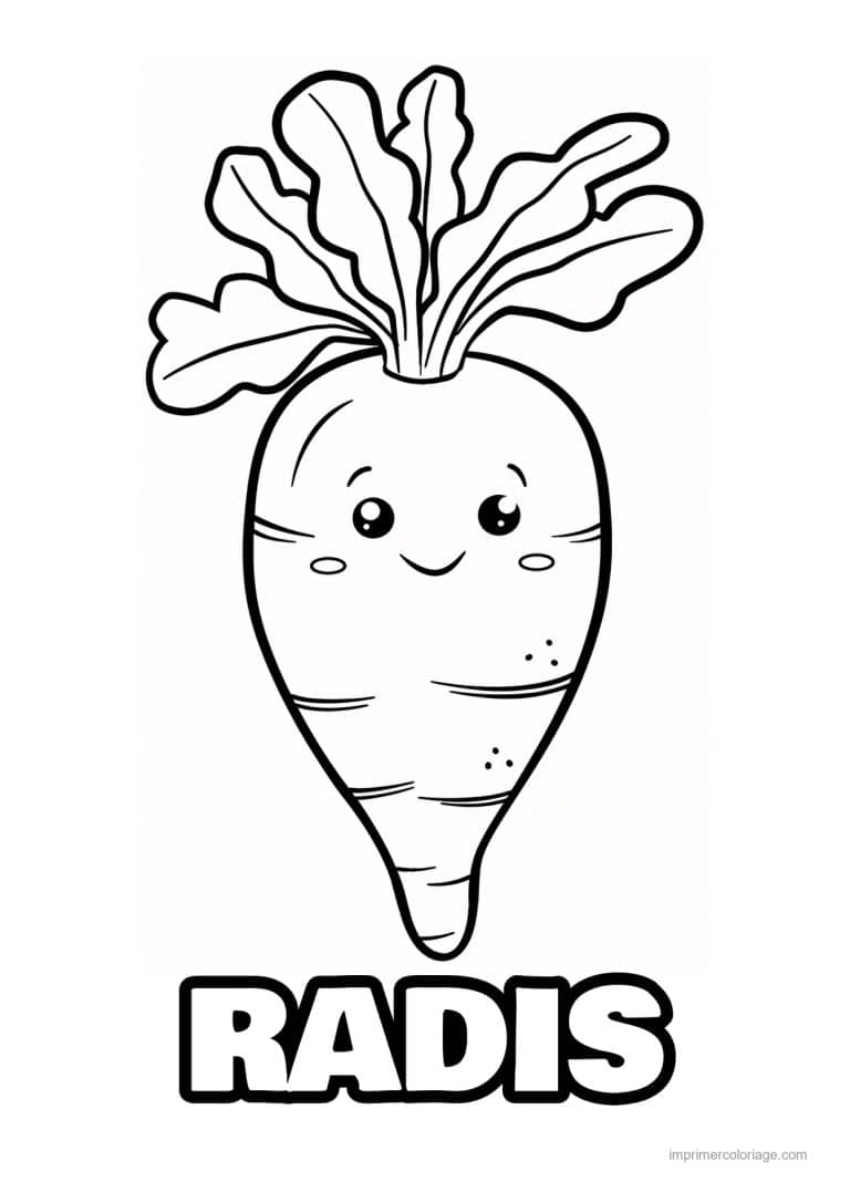 coloriage radis navet betterave navet kawaii et ses feuilles - dessin gratuit &agrave; imprimer