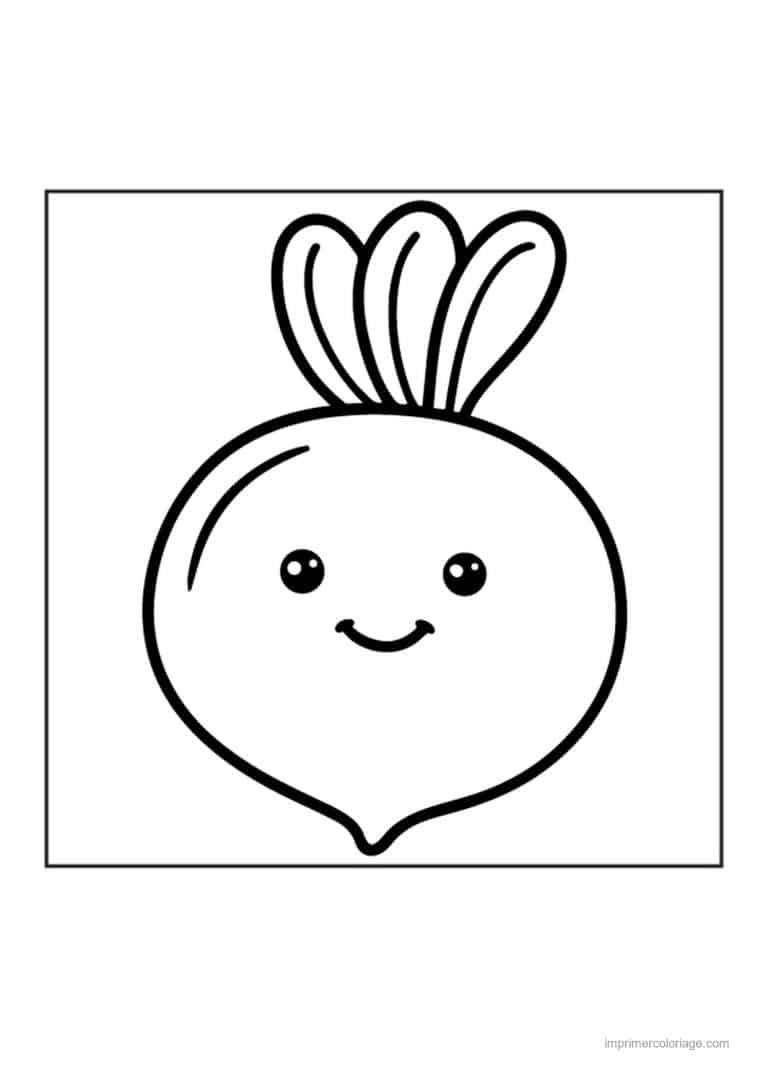 coloriage radis navet betterave navet kawaii souriant - dessin gratuit &agrave; imprimer
