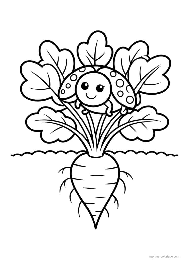 coloriage radis navet betterave radis et coccinelle - dessin gratuit &agrave; imprimer