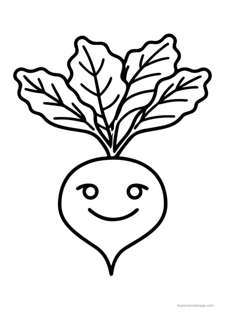 coloriage radis navet betterave radis kawaii souriant - dessin gratuit &agrave; imprimer