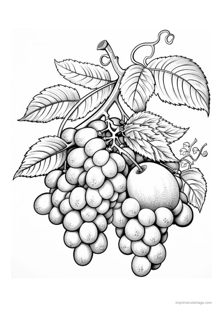 coloriage raisin grappe de raisin et pomme - dessin gratuit &agrave; imprimer