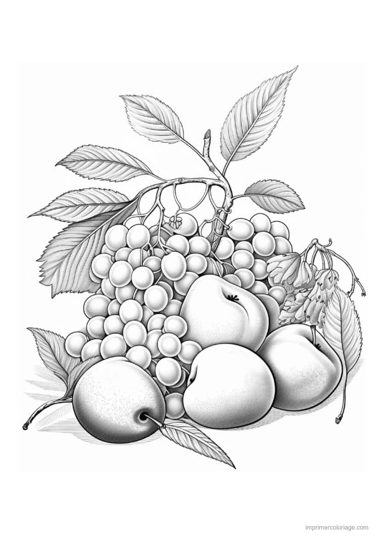 coloriage raisin grappe de raisin et pommes - dessin gratuit &agrave; imprimer