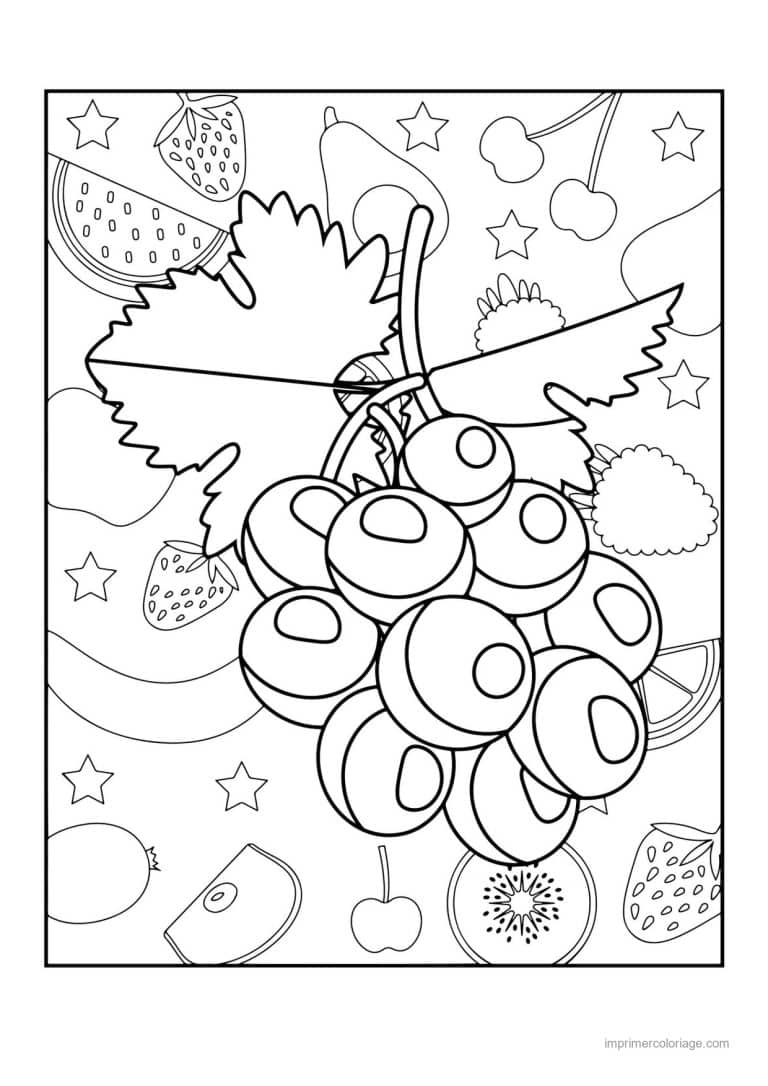 coloriage raisin grappe de raisin et sa feuille 5 - dessin gratuit &agrave; imprimer