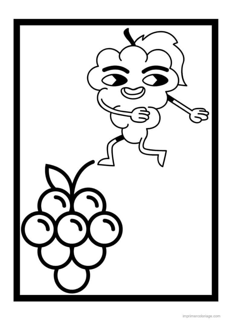 coloriage raisin grappe de raisin et son personnage - dessin gratuit &agrave; imprimer
