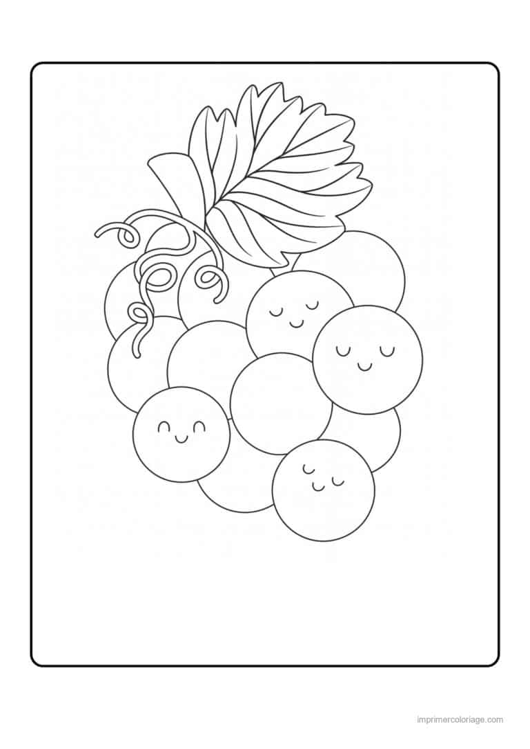 coloriage raisin grappe de raisin kawaii 2 - dessin gratuit &agrave; imprimer