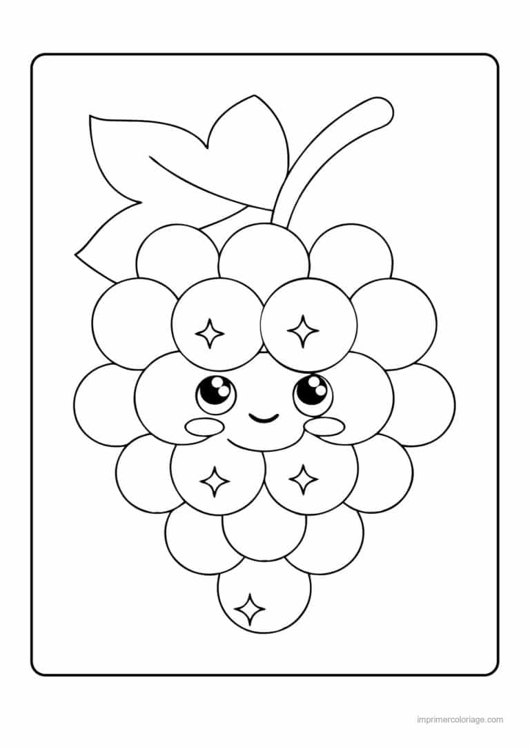 coloriage raisin grappe de raisin kawaii 3 - dessin gratuit &agrave; imprimer