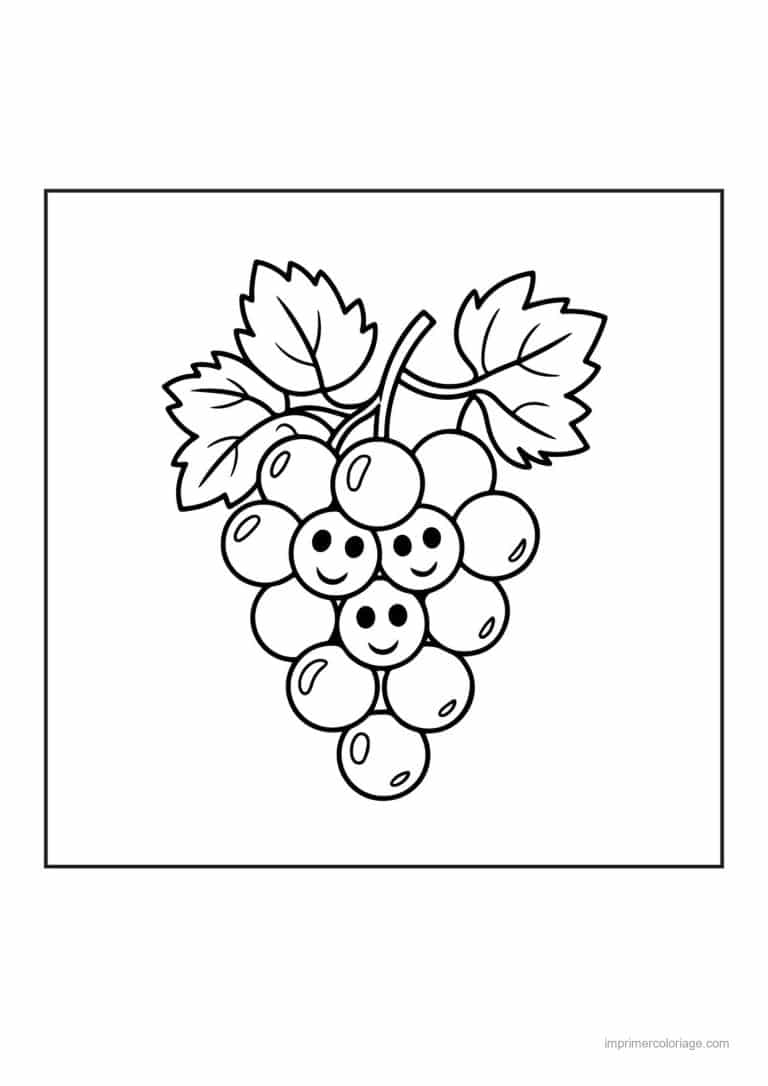 coloriage raisin grappe de raisin kawaii - dessin gratuit &agrave; imprimer