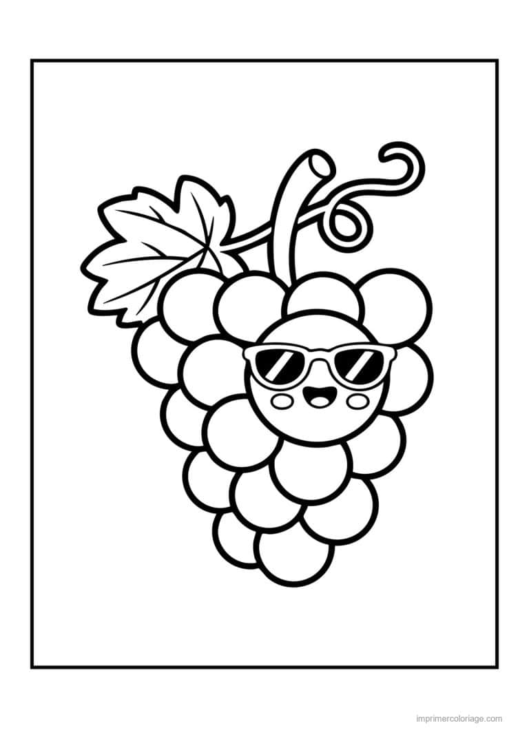 coloriage raisin grappe de raisin kawaii a lunettes - dessin gratuit &agrave; imprimer