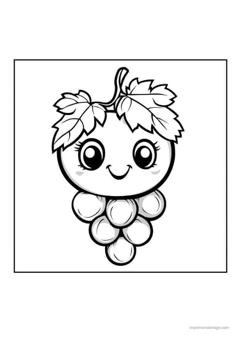 coloriage raisin grappe de raisin souriante - dessin gratuit &agrave; imprimer