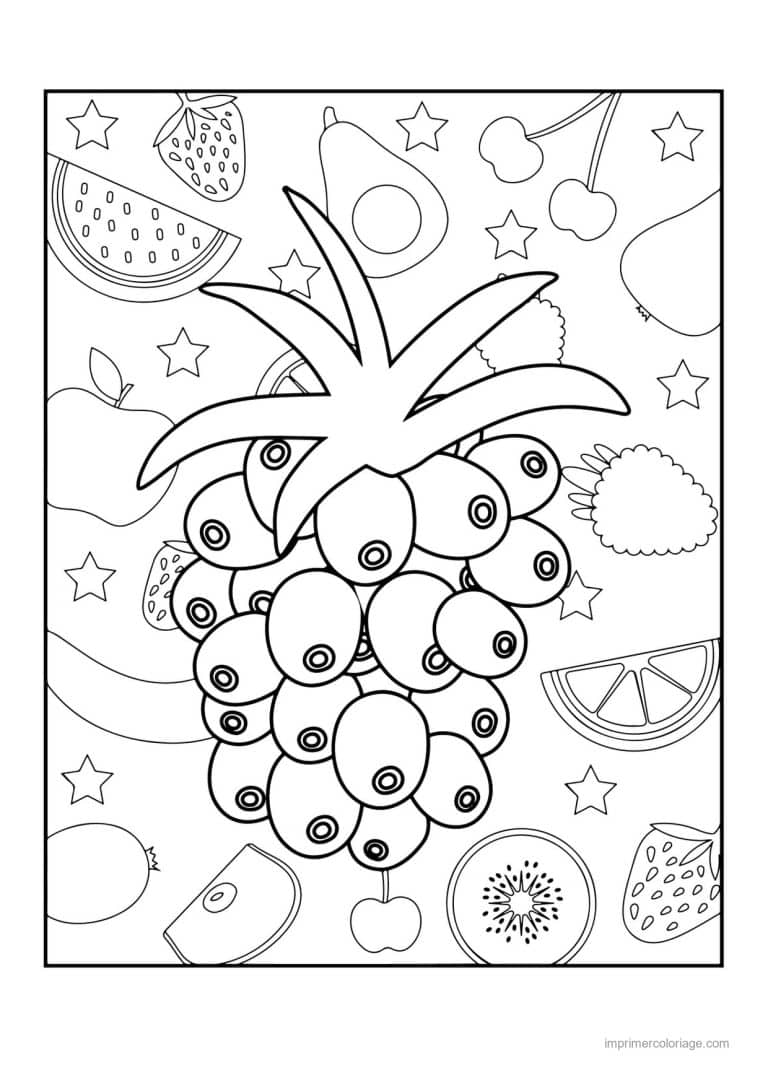 coloriage raisin grappe de raisin sur fond motif - dessin gratuit &agrave; imprimer