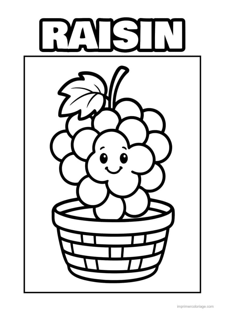coloriage raisin raisin kawaii dans un panier - dessin gratuit &agrave; imprimer
