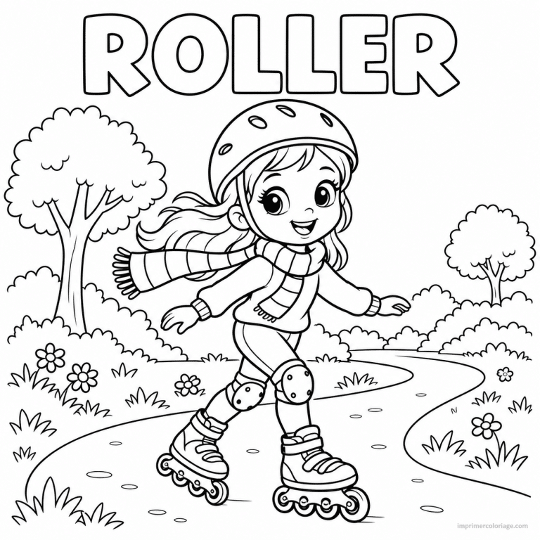 coloriage roller cute echarpe chemin parc titre haut - dessin gratuit &agrave; imprimer