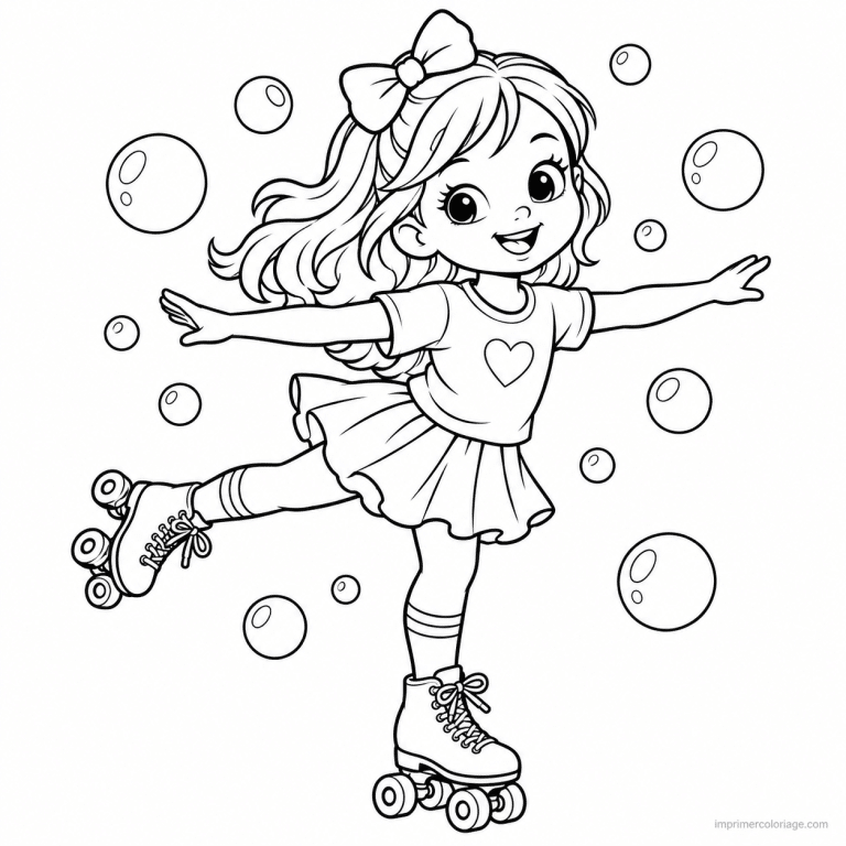 coloriage roller cute fille noeud equilibre - dessin gratuit &agrave; imprimer