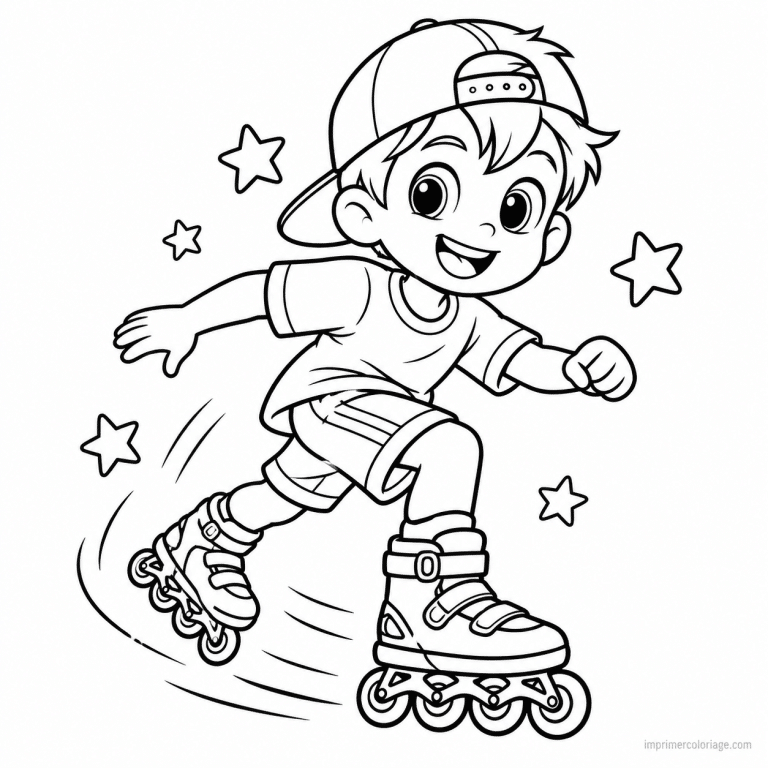 coloriage roller cute garcon casquette etoiles - dessin gratuit &agrave; imprimer