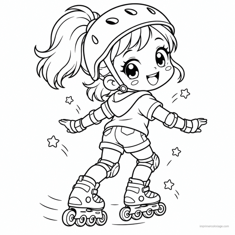 coloriage roller kawaii enfant marche arriere - dessin gratuit &agrave; imprimer