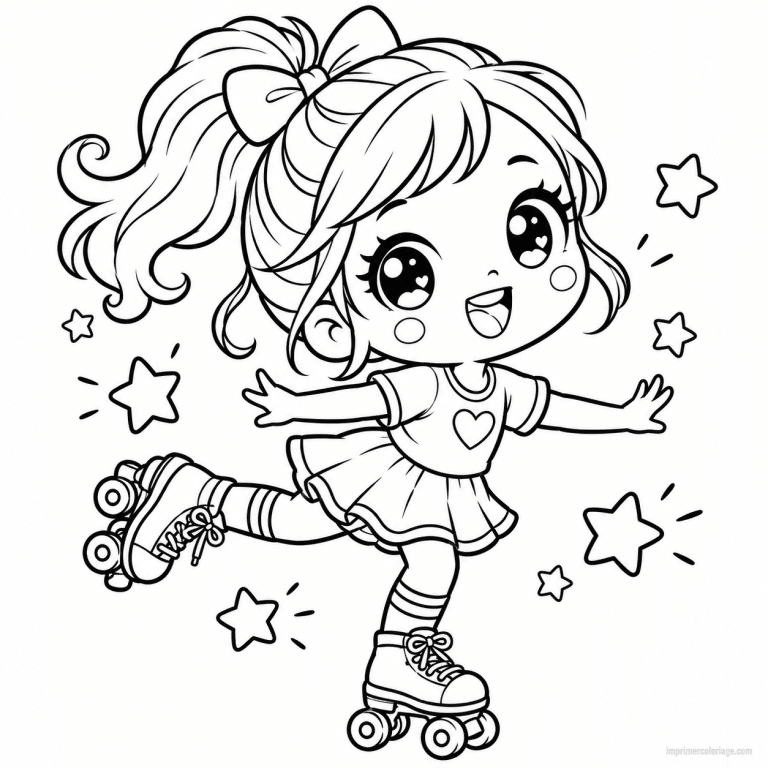 coloriage roller kawaii fille etoiles - dessin gratuit &agrave; imprimer