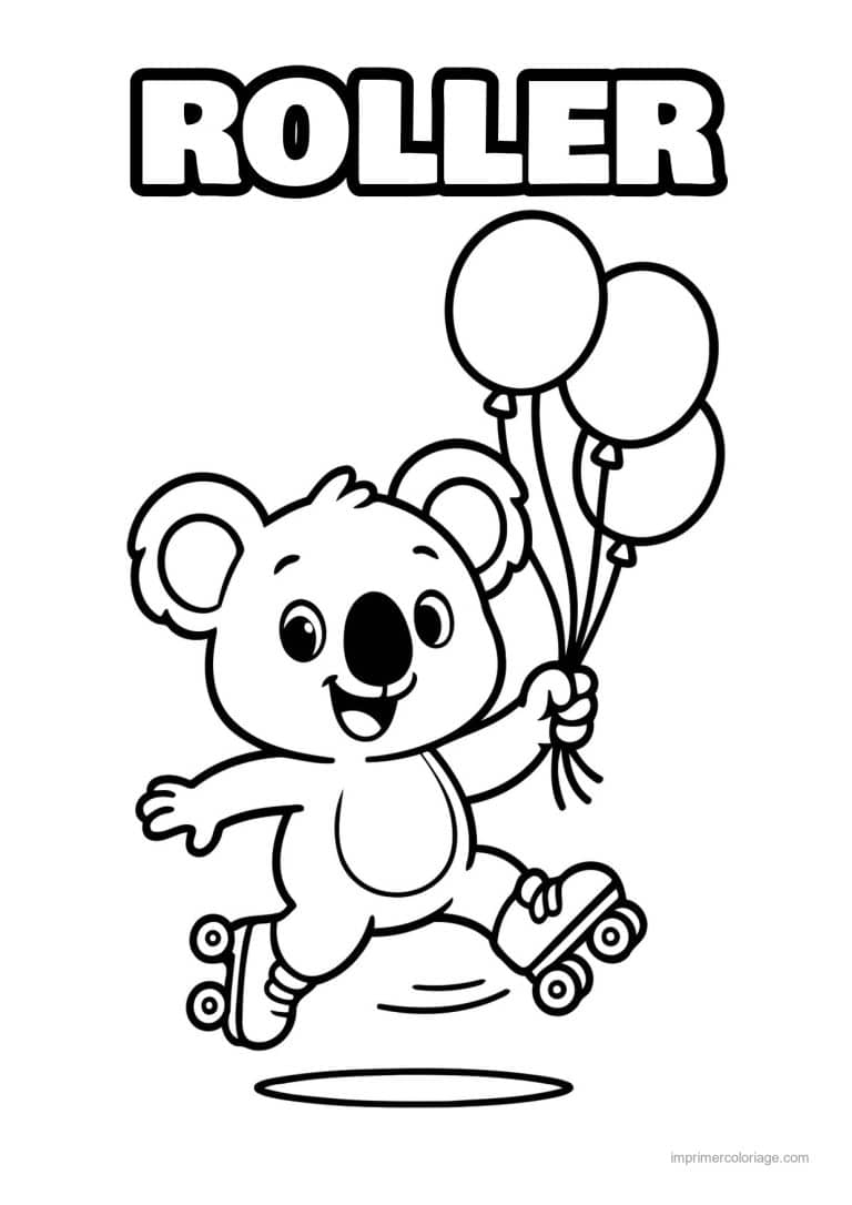 coloriage roller koala rollers ballons - dessin gratuit &agrave; imprimer