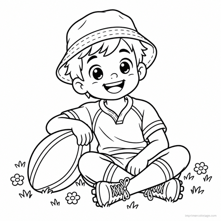 coloriage rugby cute joueur chapeau repos - dessin gratuit &agrave; imprimer