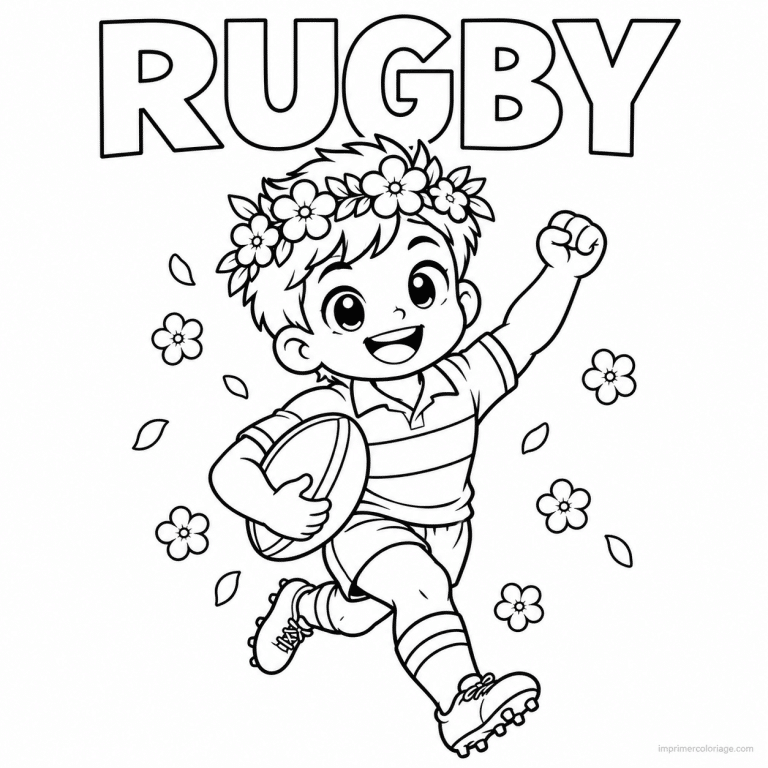 coloriage rugby cute joueur couronne fleurs titre haut - dessin gratuit &agrave; imprimer