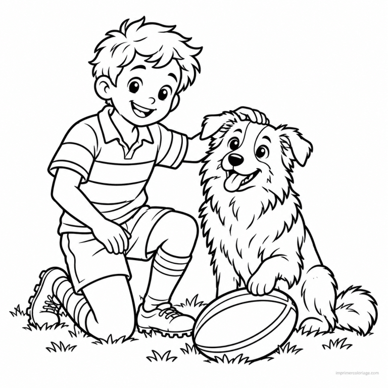 coloriage rugby friend joueur chien ballon - dessin gratuit &agrave; imprimer