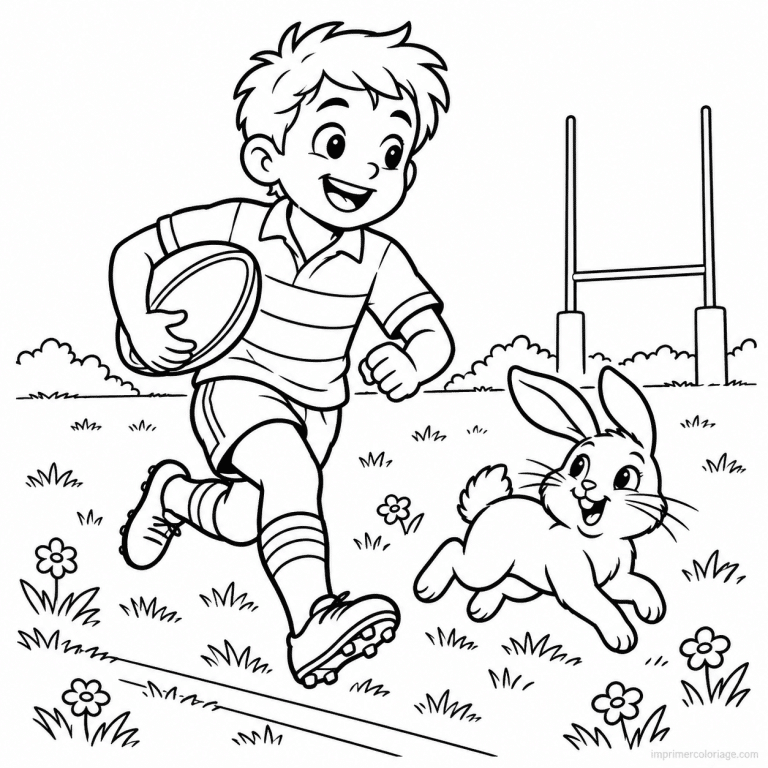 coloriage rugby friend joueur lapin course - dessin gratuit &agrave; imprimer