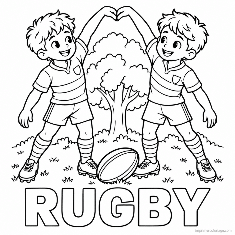 coloriage rugby friend joueurs coeur ensemble titre bas - dessin gratuit &agrave; imprimer