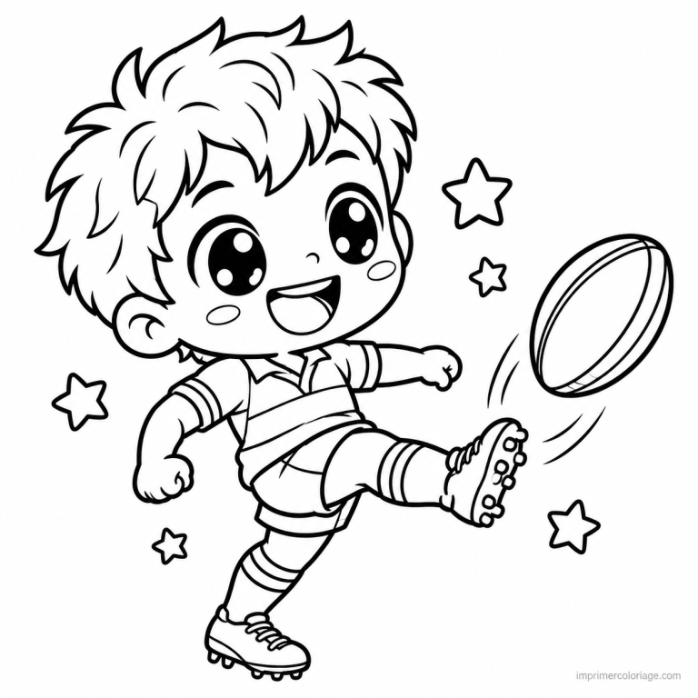 coloriage rugby kawaii joueur coup pied - dessin gratuit &agrave; imprimer