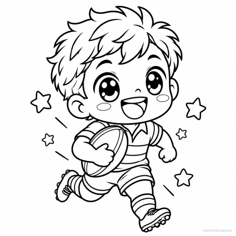 coloriage rugby kawaii joueur course ballon - dessin gratuit &agrave; imprimer