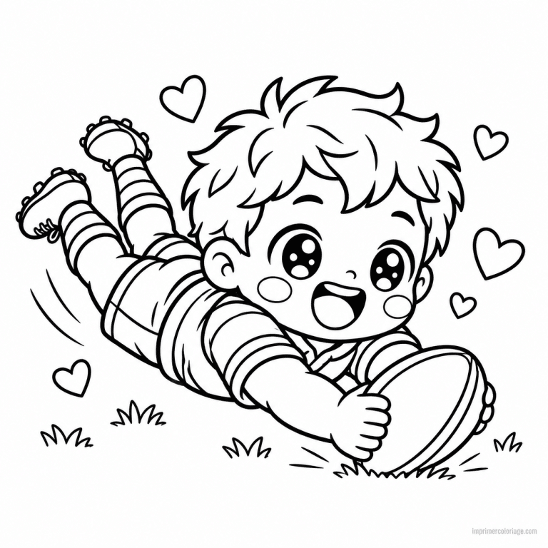 coloriage rugby kawaii joueur plongeon essai - dessin gratuit &agrave; imprimer