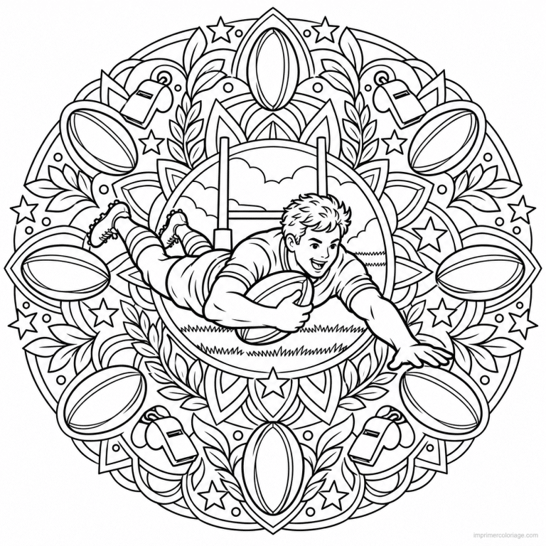 coloriage rugby mandala essai circulaire - dessin gratuit &agrave; imprimer