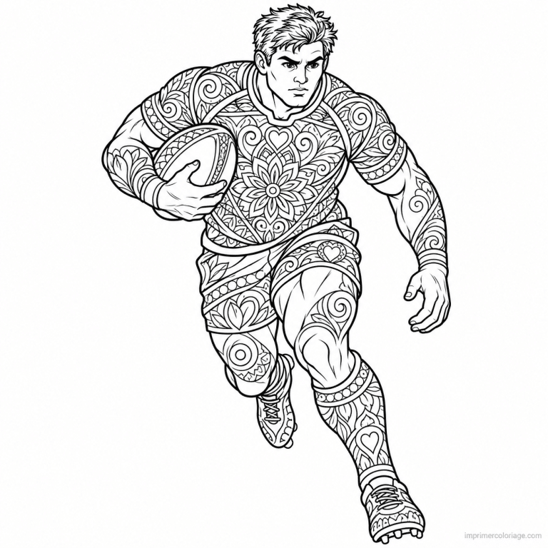 coloriage rugby mandala joueur zentangle course - dessin gratuit &agrave; imprimer