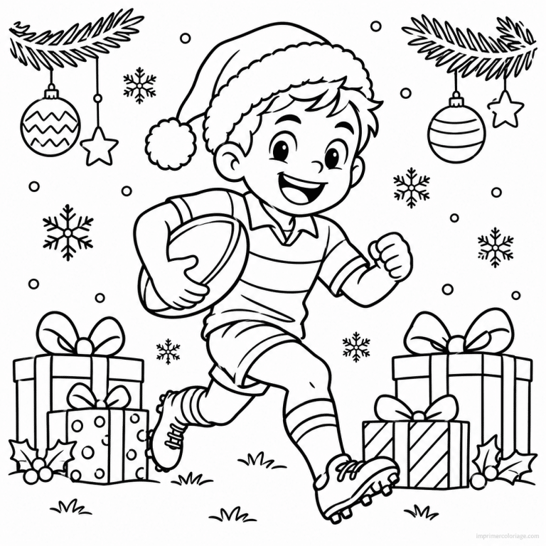 coloriage rugby party noel bonnet ballon - dessin gratuit &agrave; imprimer