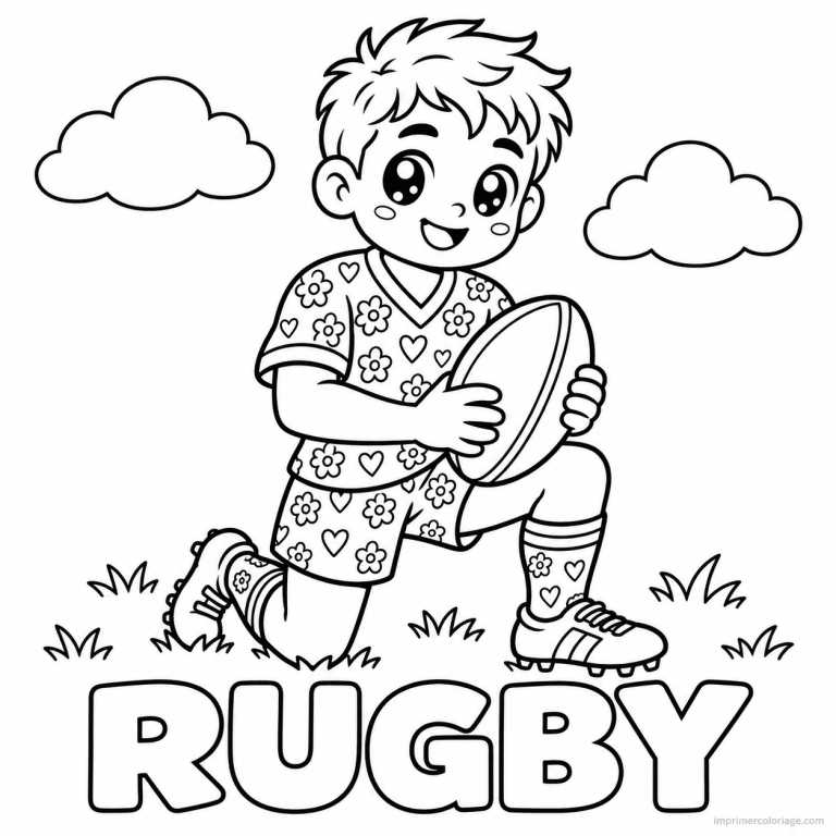 coloriage rugby pattern joueur motifs fleurs titre bas - dessin gratuit &agrave; imprimer