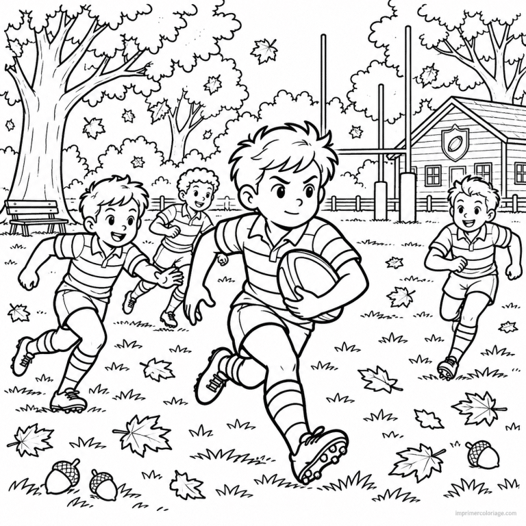 coloriage rugby scene match automne parc - dessin gratuit &agrave; imprimer