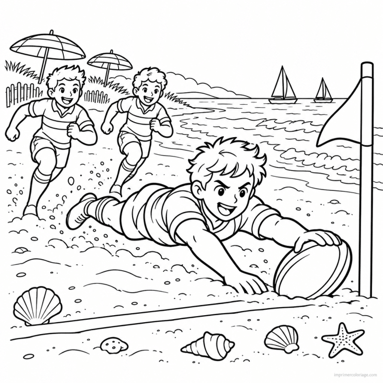 coloriage rugby scene match plage essai - dessin gratuit &agrave; imprimer