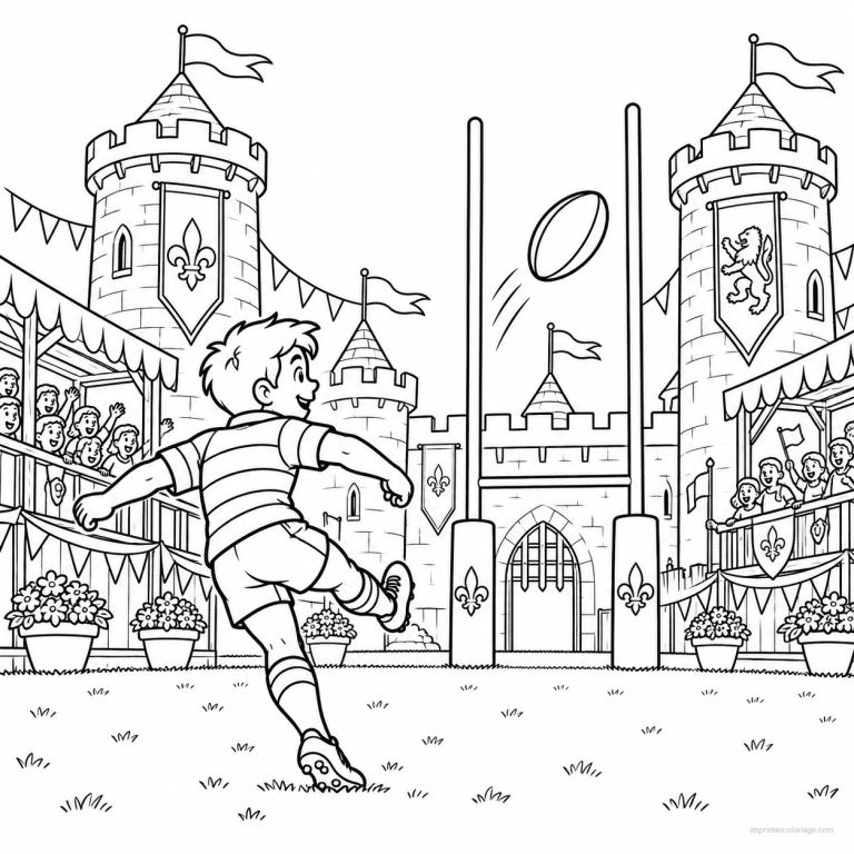 coloriage rugby scene tournoi chateau tir - dessin gratuit &agrave; imprimer