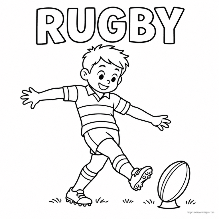 coloriage rugby simple joueur tir titre haut - dessin gratuit &agrave; imprimer